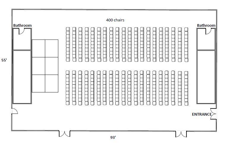 Floor plan - theater setup with stage at the SAB