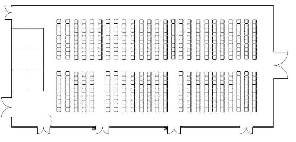 Rows of chairs facing the servery diagram