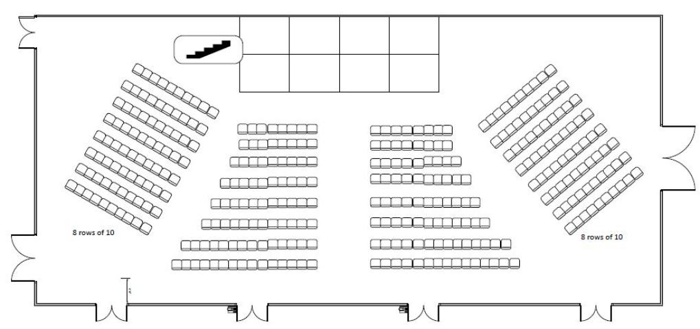 Rows of chairs facing the windows diagram